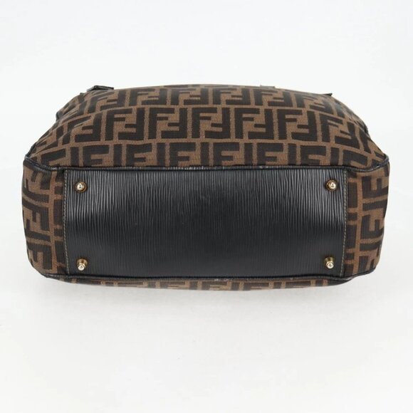FENDI Zucca Canvas Hand Bag Black Brown gold Auth BA4615 - Picture 7 of 16